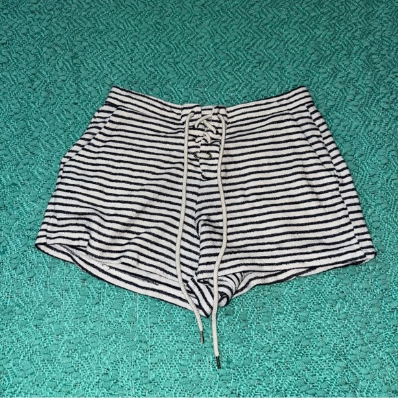 Aerie Navy and White Striped Terry Clothe Shorts - Picture 1 of 5